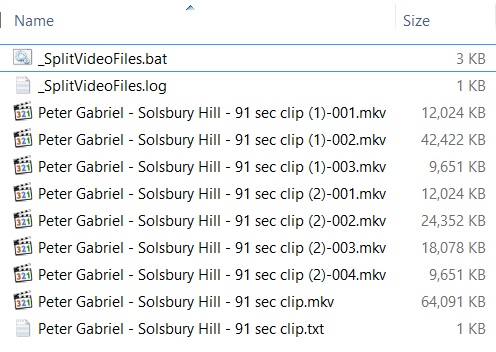 Screen dump #3 of the “_SplitVideoFiles” folder