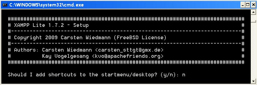 Screen capture of XAMPPlite setup