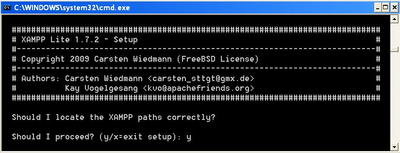 Screen capture of XAMPPlite setup